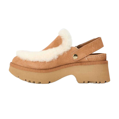 Chestnut - Back - UGG Womens Esme Suede Slip-On Platform Mule Slippers