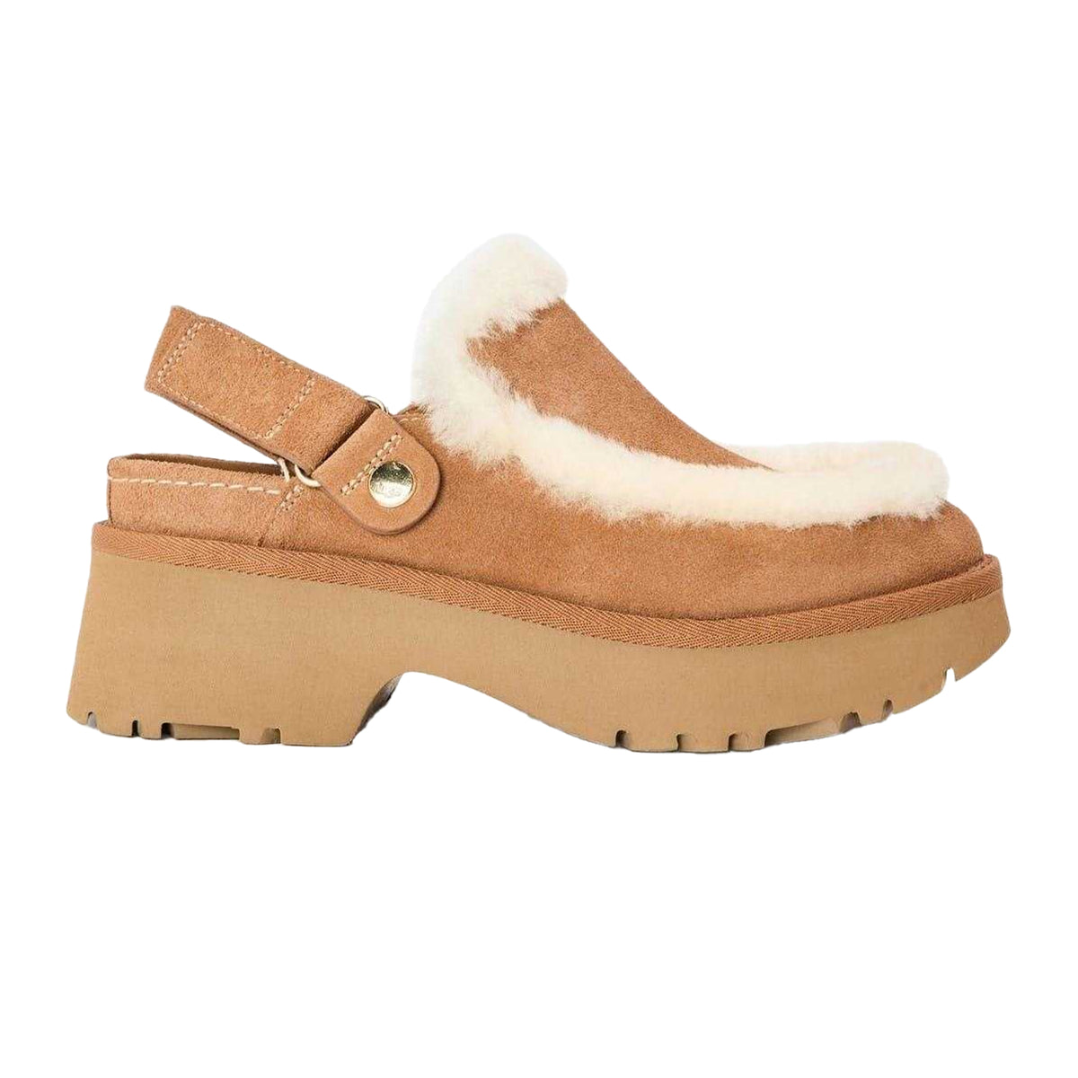 Chestnut - Front - UGG Womens Esme Suede Slip-On Platform Mule Slippers
