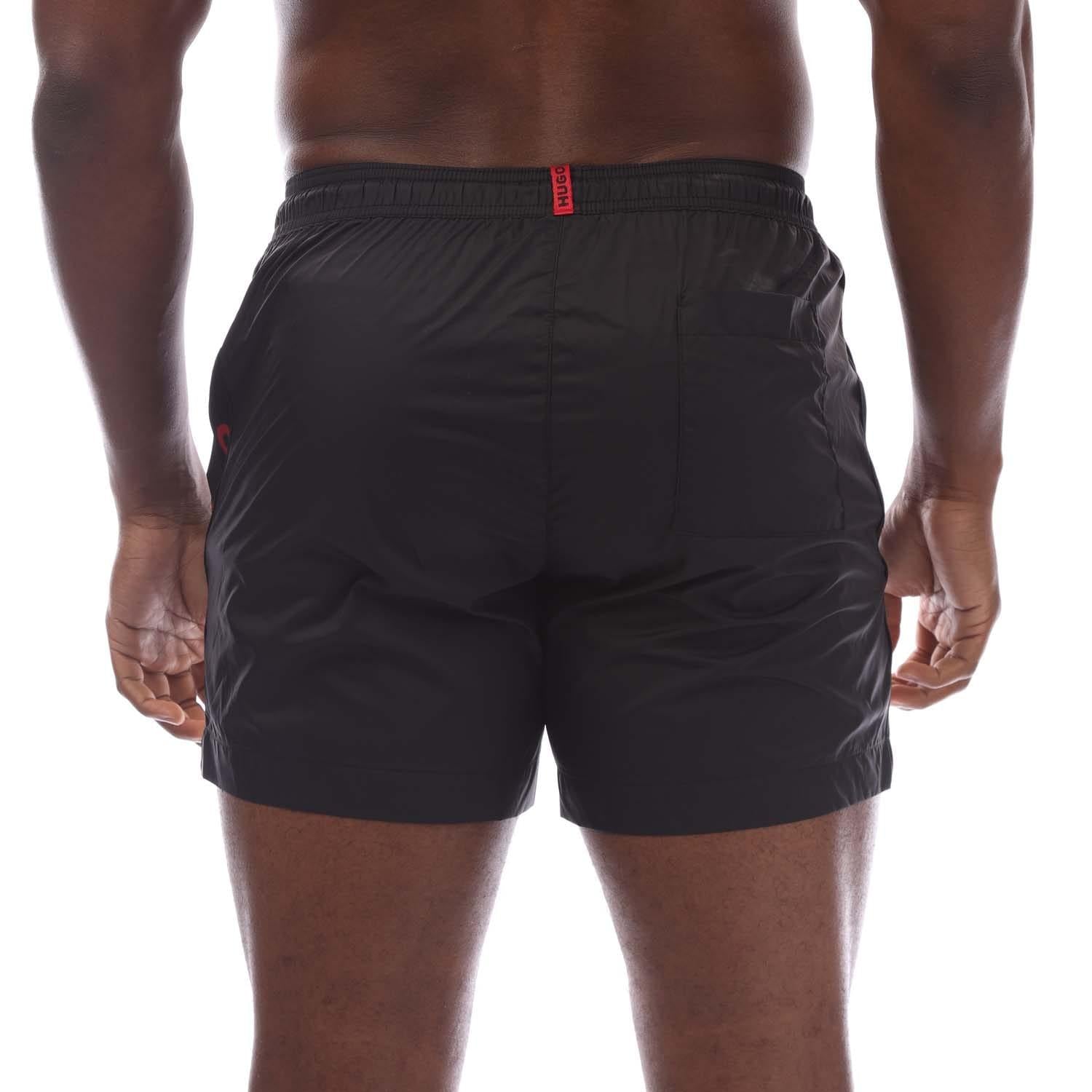 Black - Back - Hugo Mens Fab Tape Logo Swim Shorts