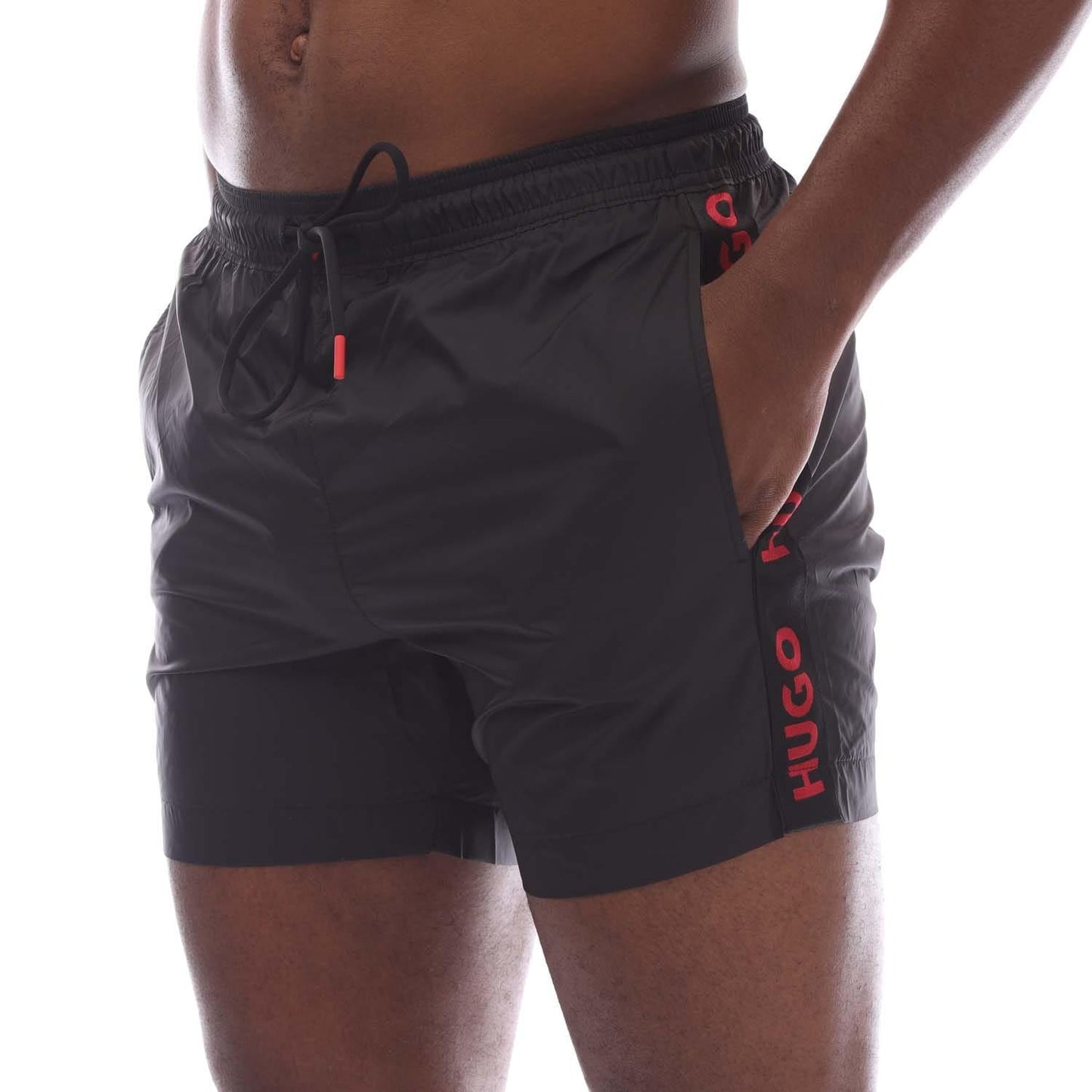 Black - Side - Hugo Mens Fab Tape Logo Swim Shorts