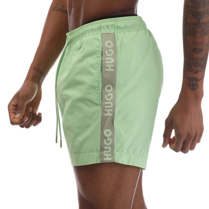Green - Side - Hugo Mens Fab Tape Logo Swim Shorts