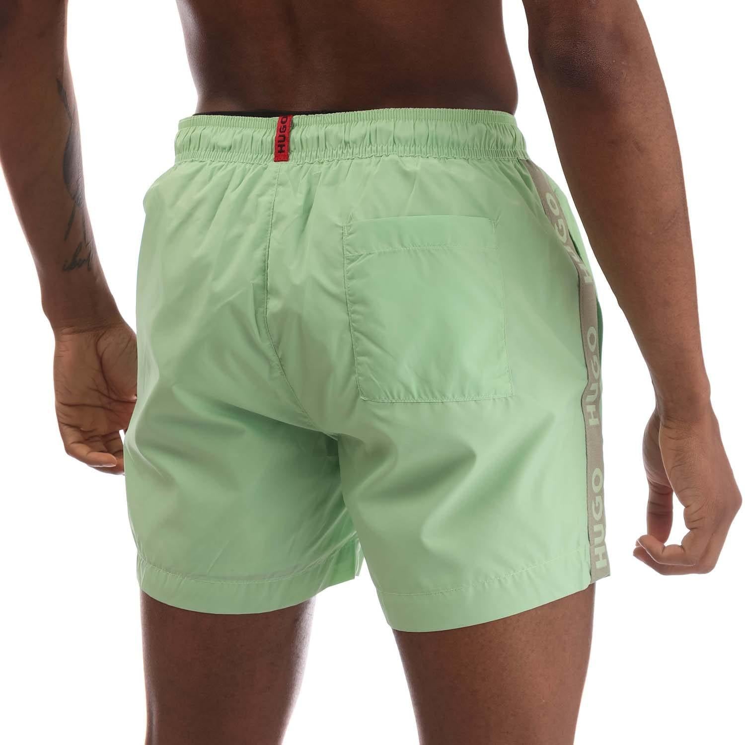 Green - Back - Hugo Mens Fab Tape Logo Swim Shorts