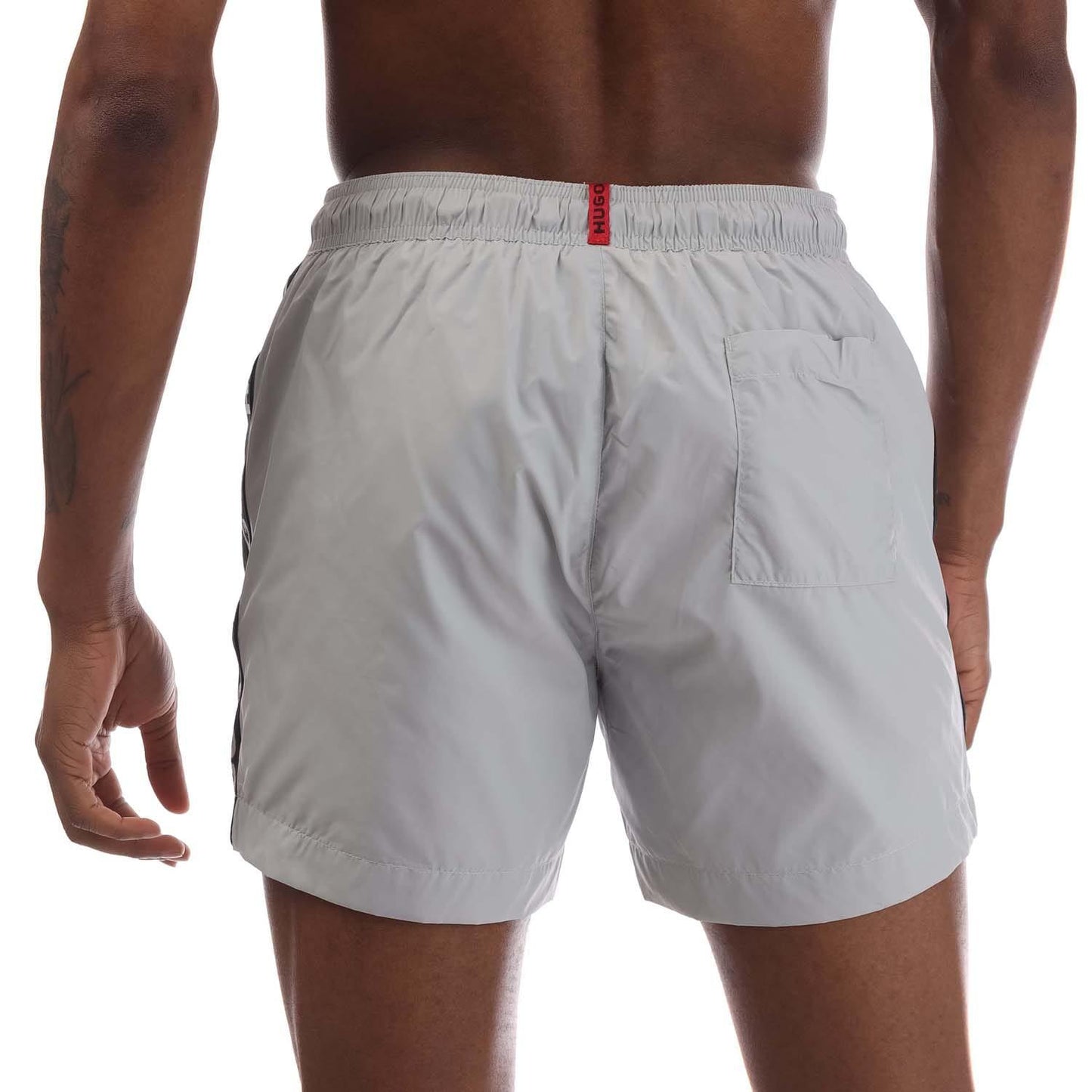 Grey - Back - Hugo Mens Fab Tape Logo Swim Shorts