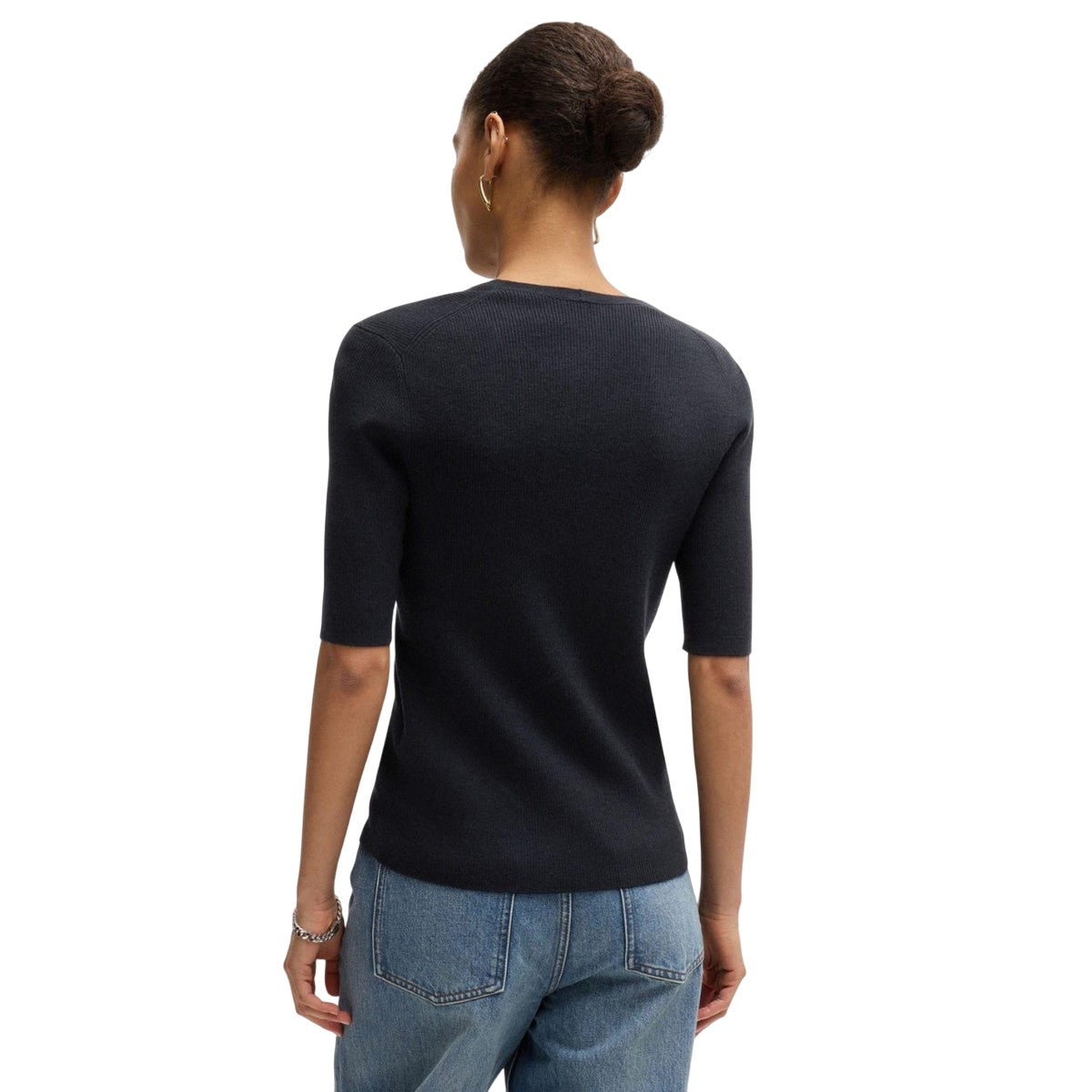 Dark Blue - Back - Hugo Boss Womens-Ladies Famistosa Knitted T-Shirt