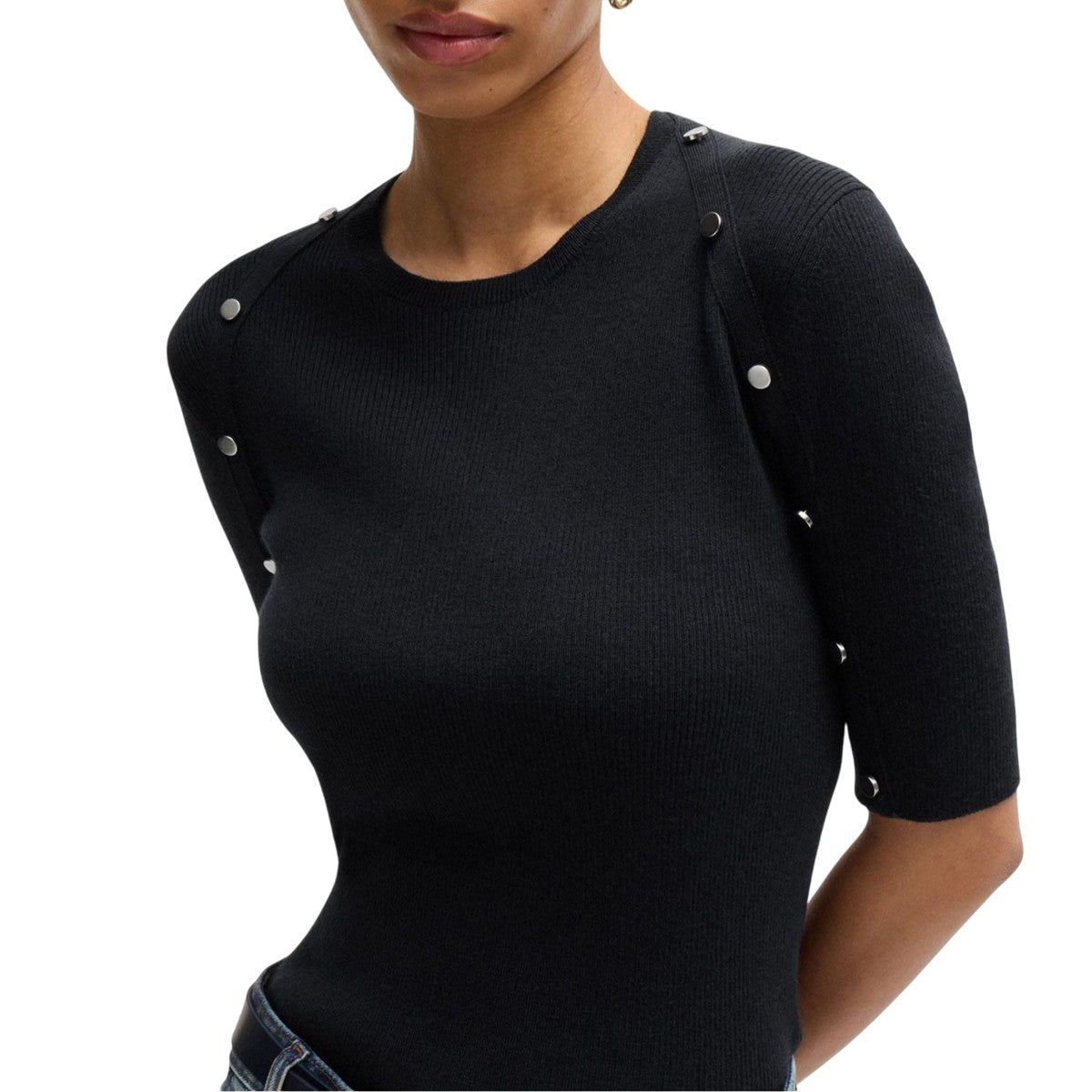 Dark Blue - Side - Hugo Boss Womens-Ladies Famistosa Knitted T-Shirt