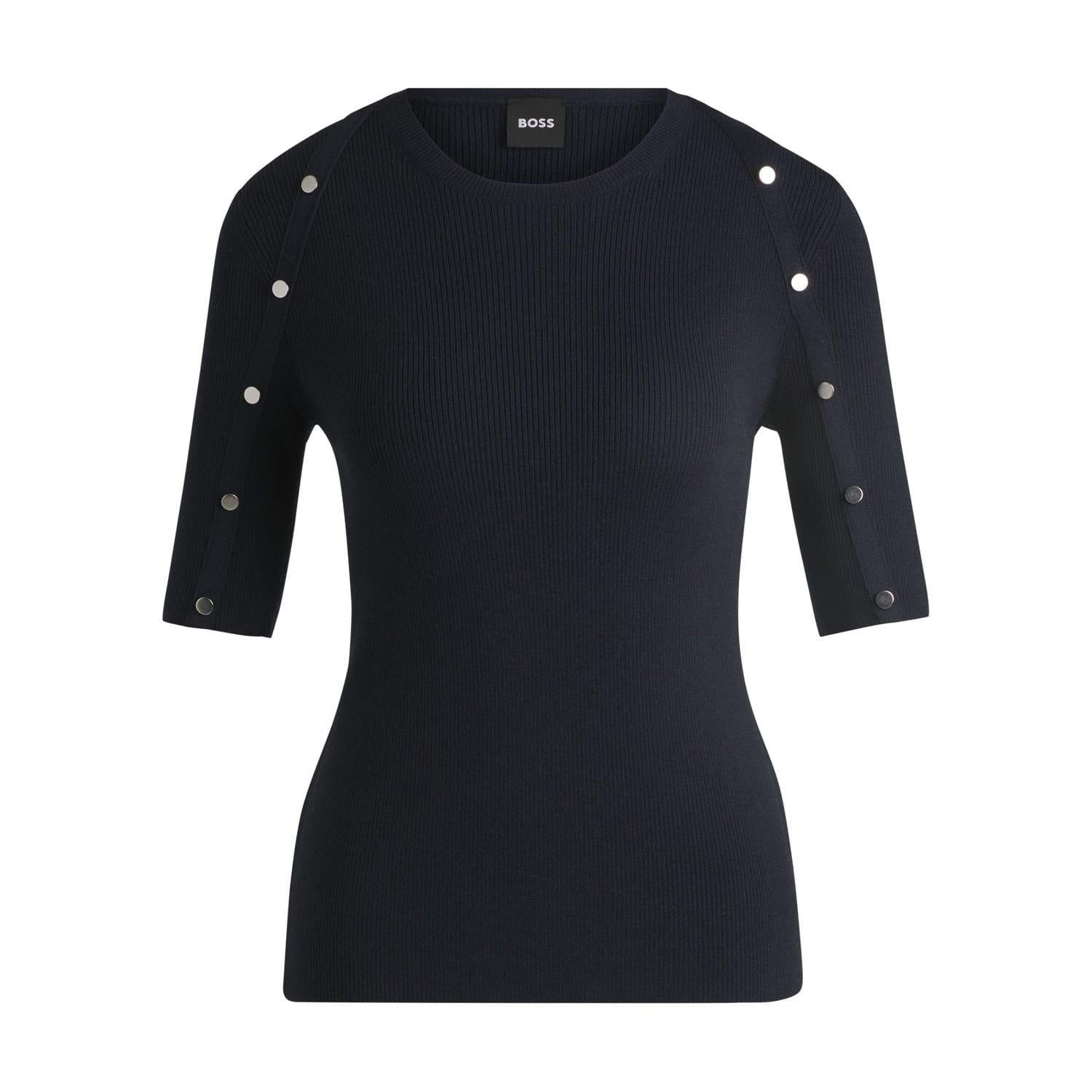 Dark Blue - Front - Hugo Boss Womens-Ladies Famistosa Knitted T-Shirt