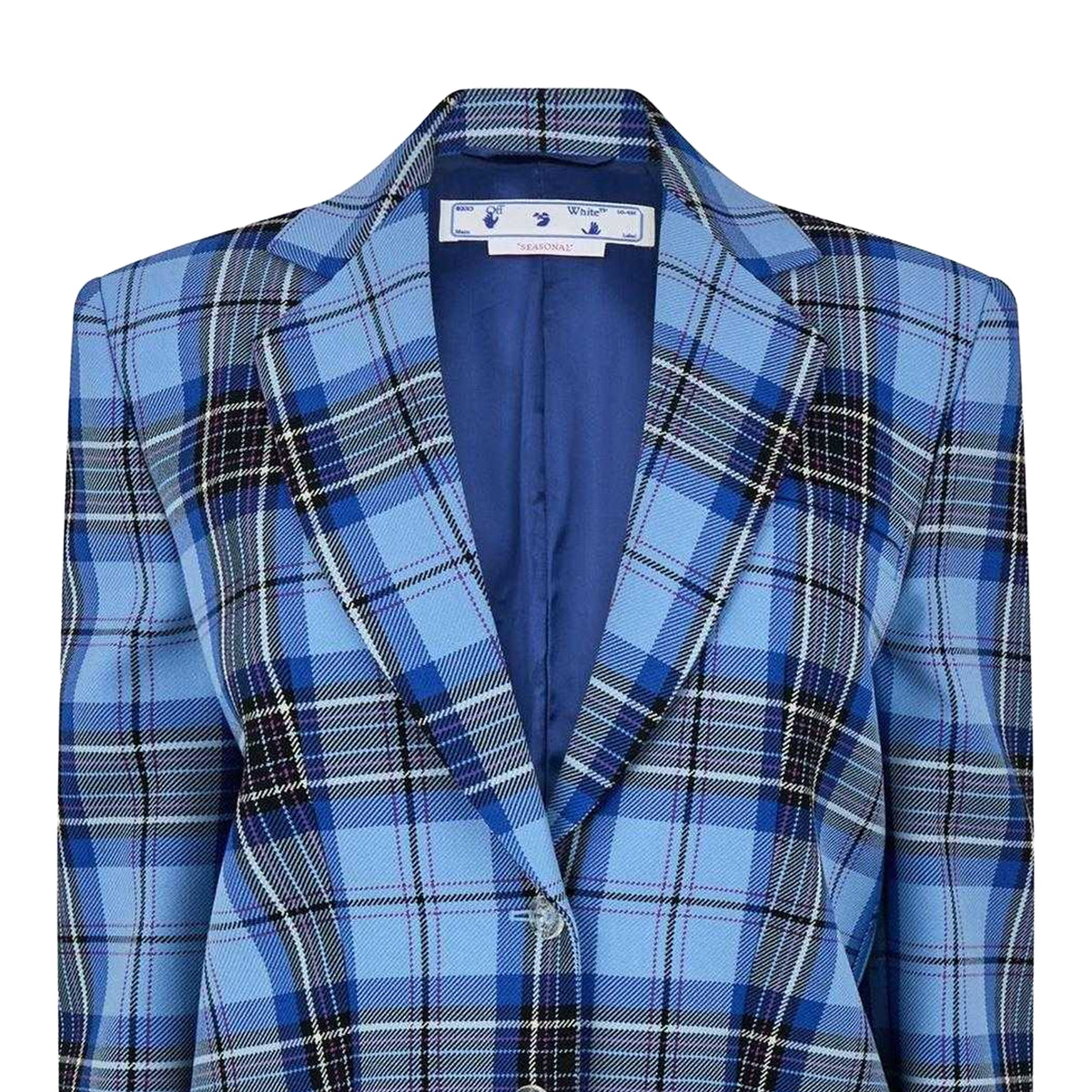 Blue-Black - Side - Off White Womens Plaid Suit Jacket