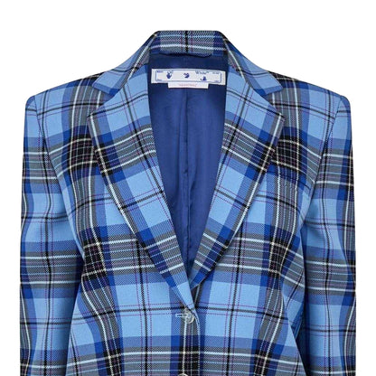 Blue-Black - Side - Off White Womens Plaid Suit Jacket