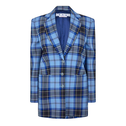 Blue-Black - Front - Off White Womens Plaid Suit Jacket