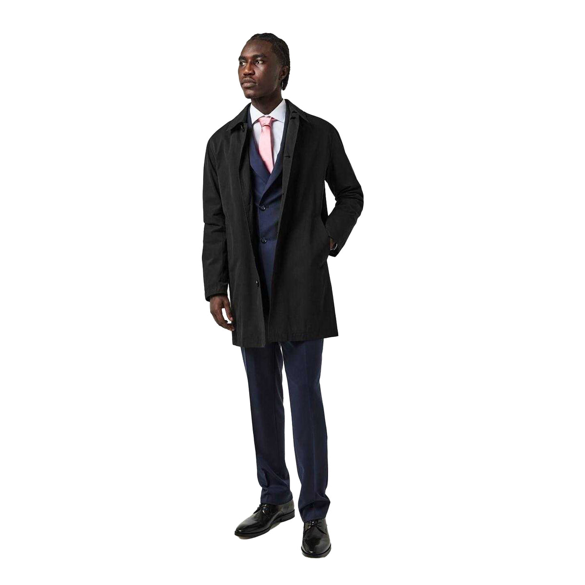 Black - Close up - Twisted Tailor Mens Lightweight Mac Coat