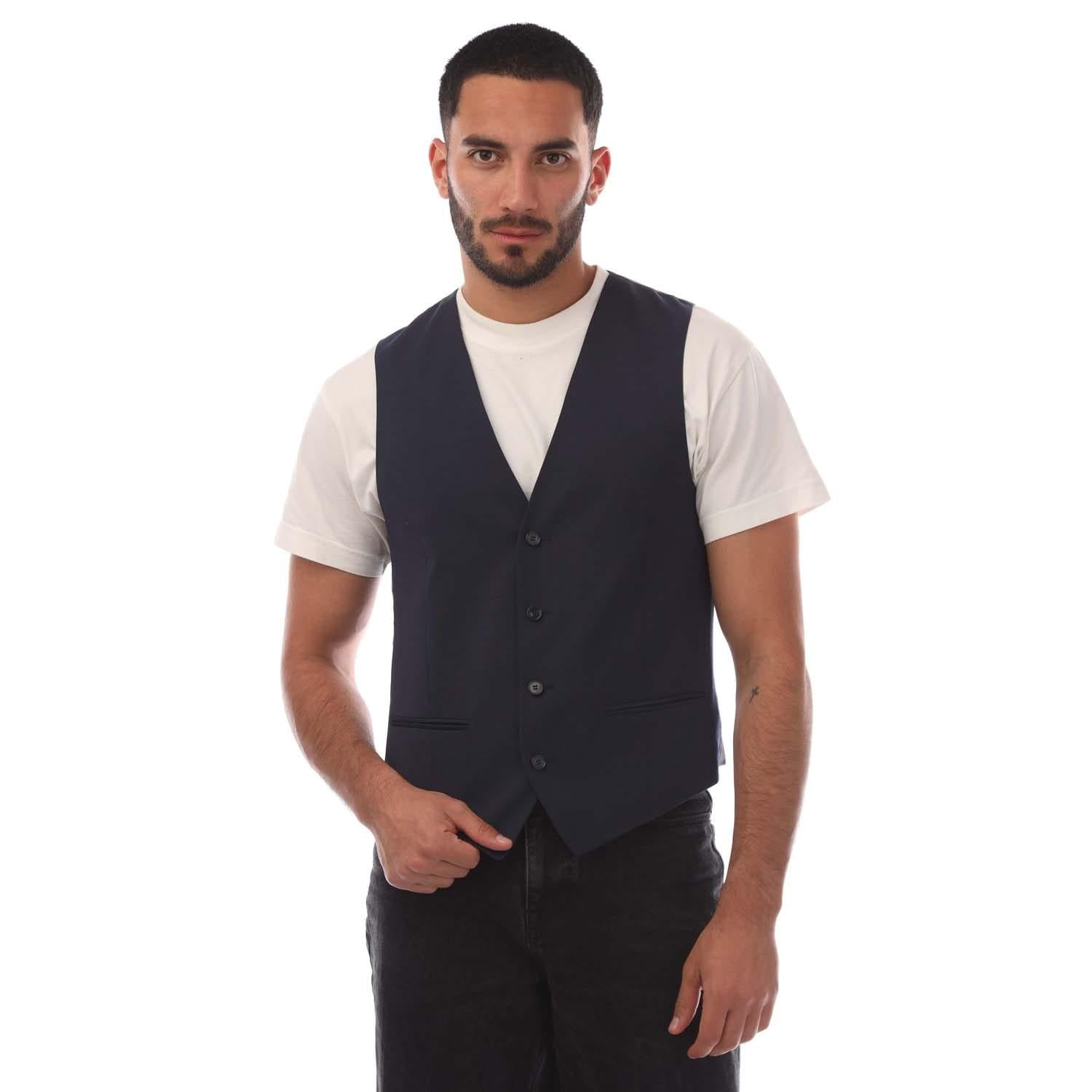 Navy - Front - Hugo Mens Vin182 Waistcoat