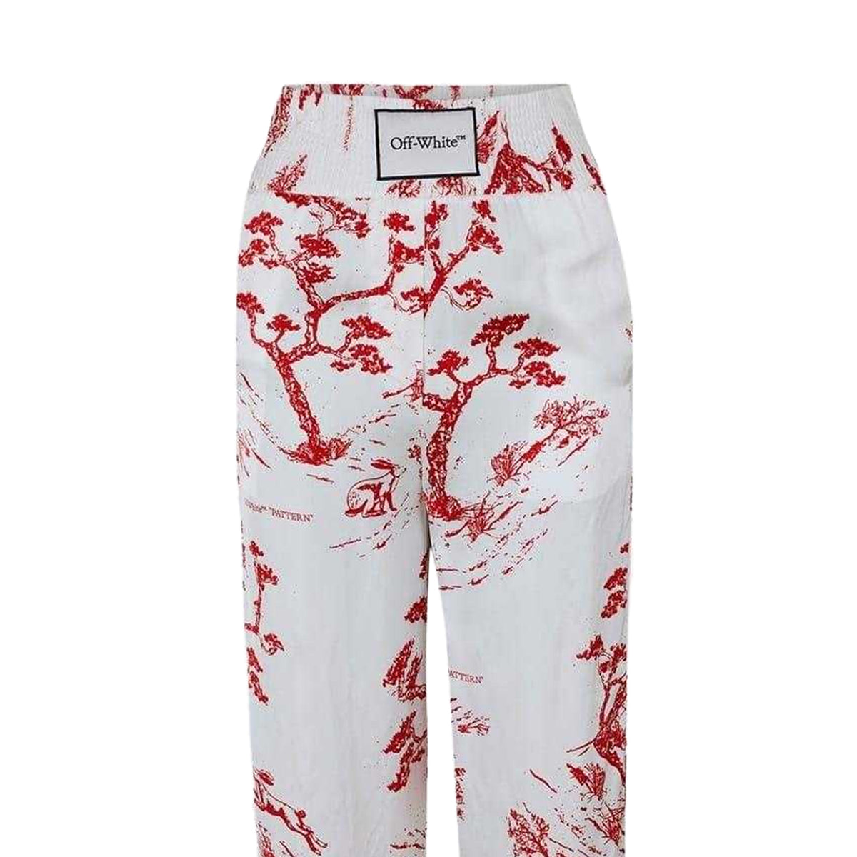 White-Red - Side - Off White Womens Ladies Tropical Toile Wide Leg Pyjama Bottoms