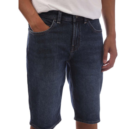 Blue - Side - Timberland Mens Denim Leather Patch Shorts