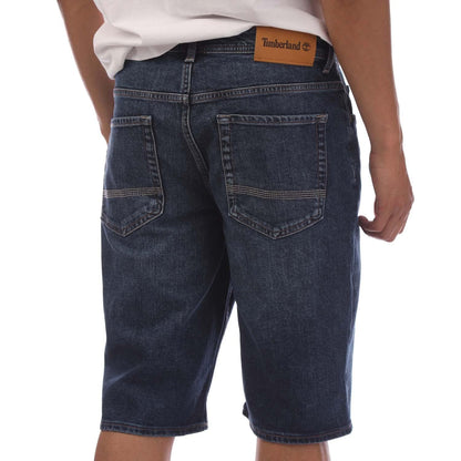 Blue - Back - Timberland Mens Denim Leather Patch Shorts