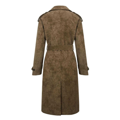 Chocolate - Back - Biba Womens-Ladies Suede Long-Sleeved Trench Coat