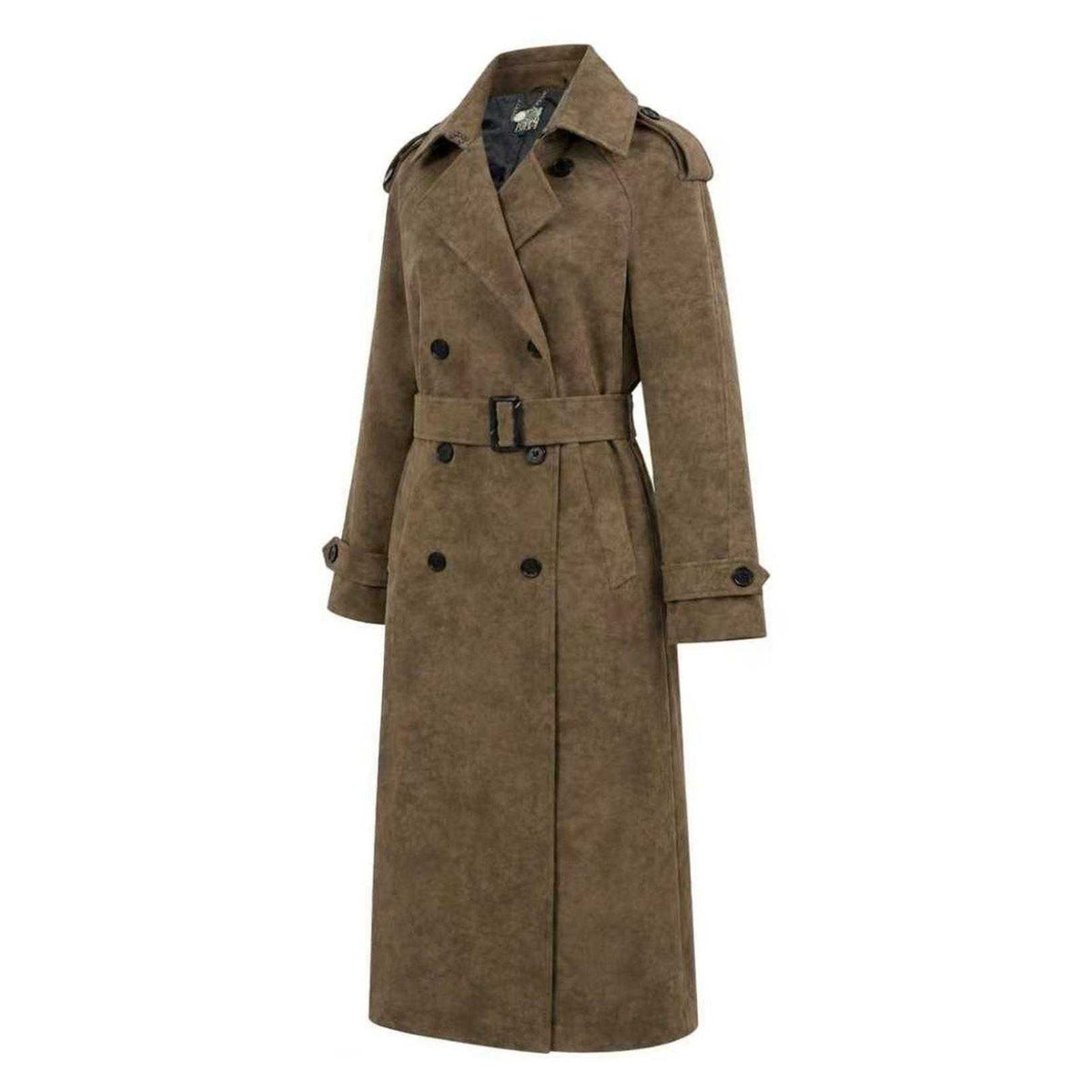 Chocolate - Side - Biba Womens-Ladies Suede Long-Sleeved Trench Coat