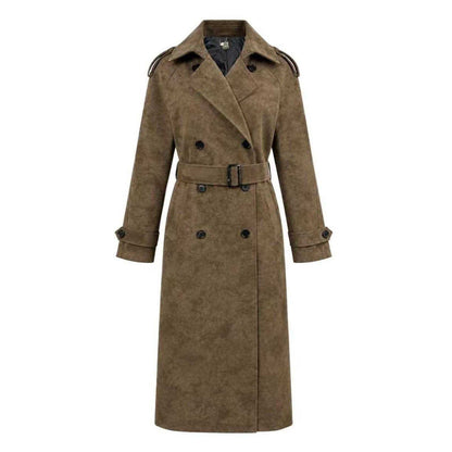 Chocolate - Front - Biba Womens-Ladies Suede Long-Sleeved Trench Coat