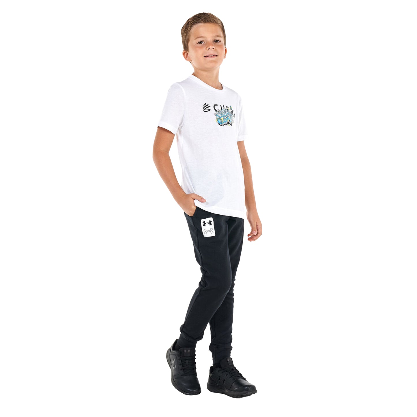 Black - Side - Under Armour Boys Rival French Terry Jogging Bottoms