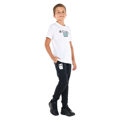 Black - Side - Under Armour Boys Rival French Terry Jogging Bottoms