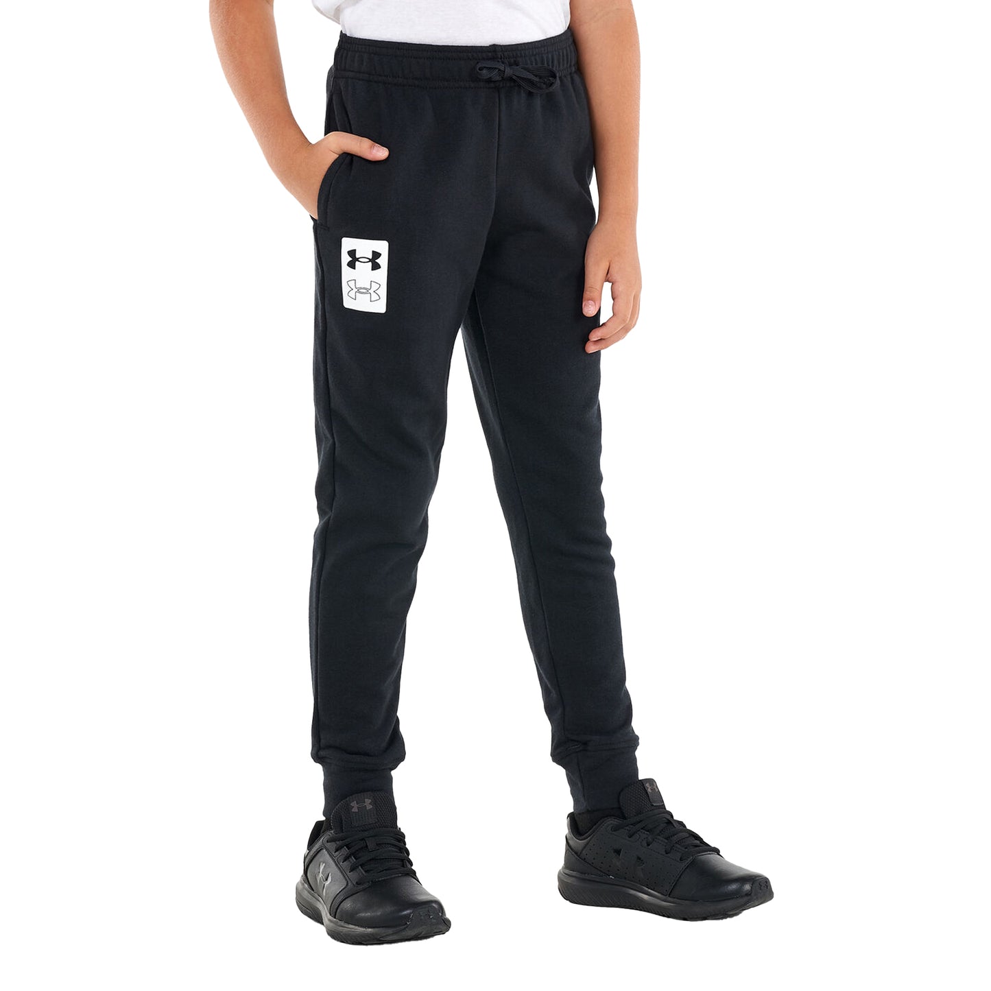 Black - Front - Under Armour Boys Rival French Terry Jogging Bottoms