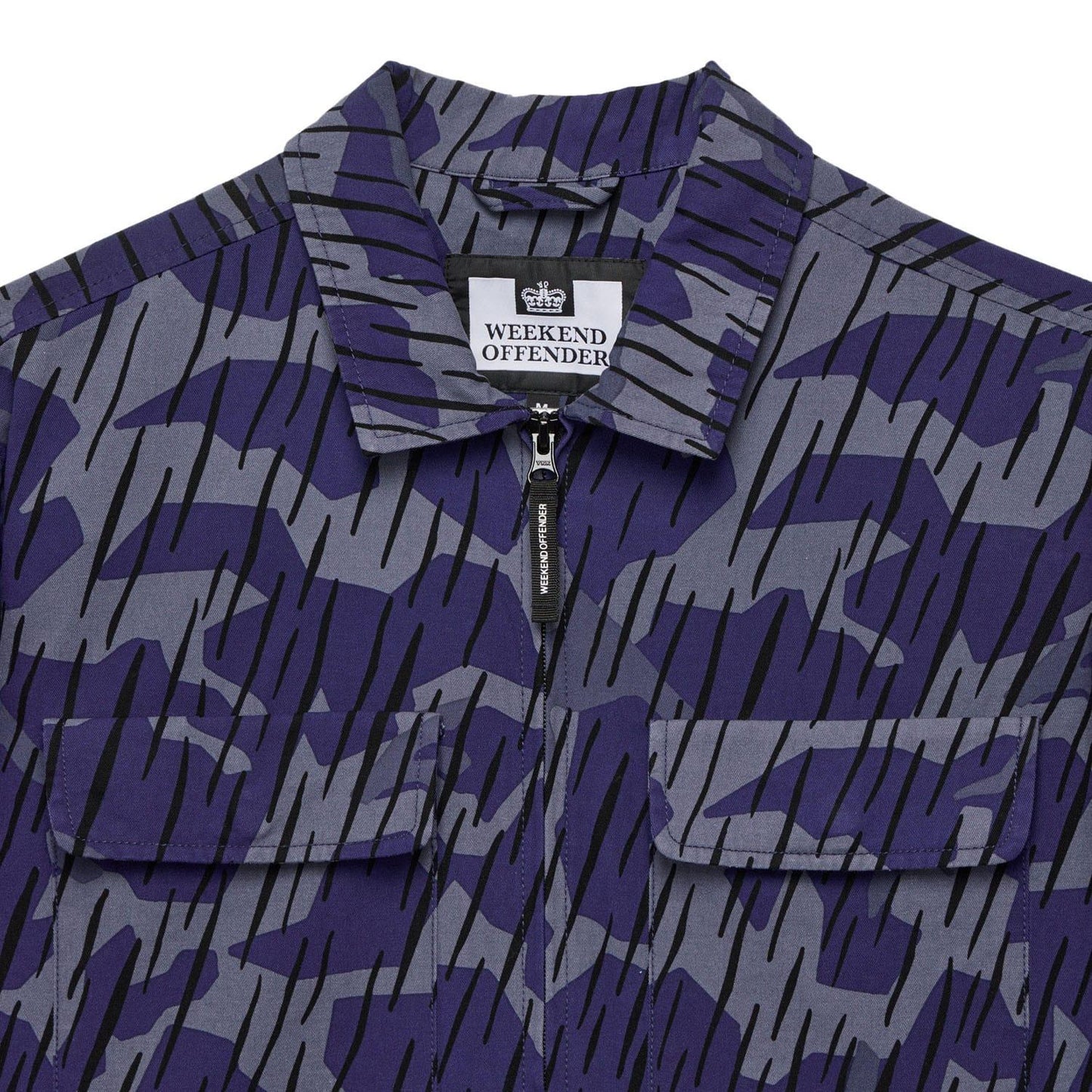 Navy - Side - Weekend Offender Mens Waya Camo Full Zip Overshirt