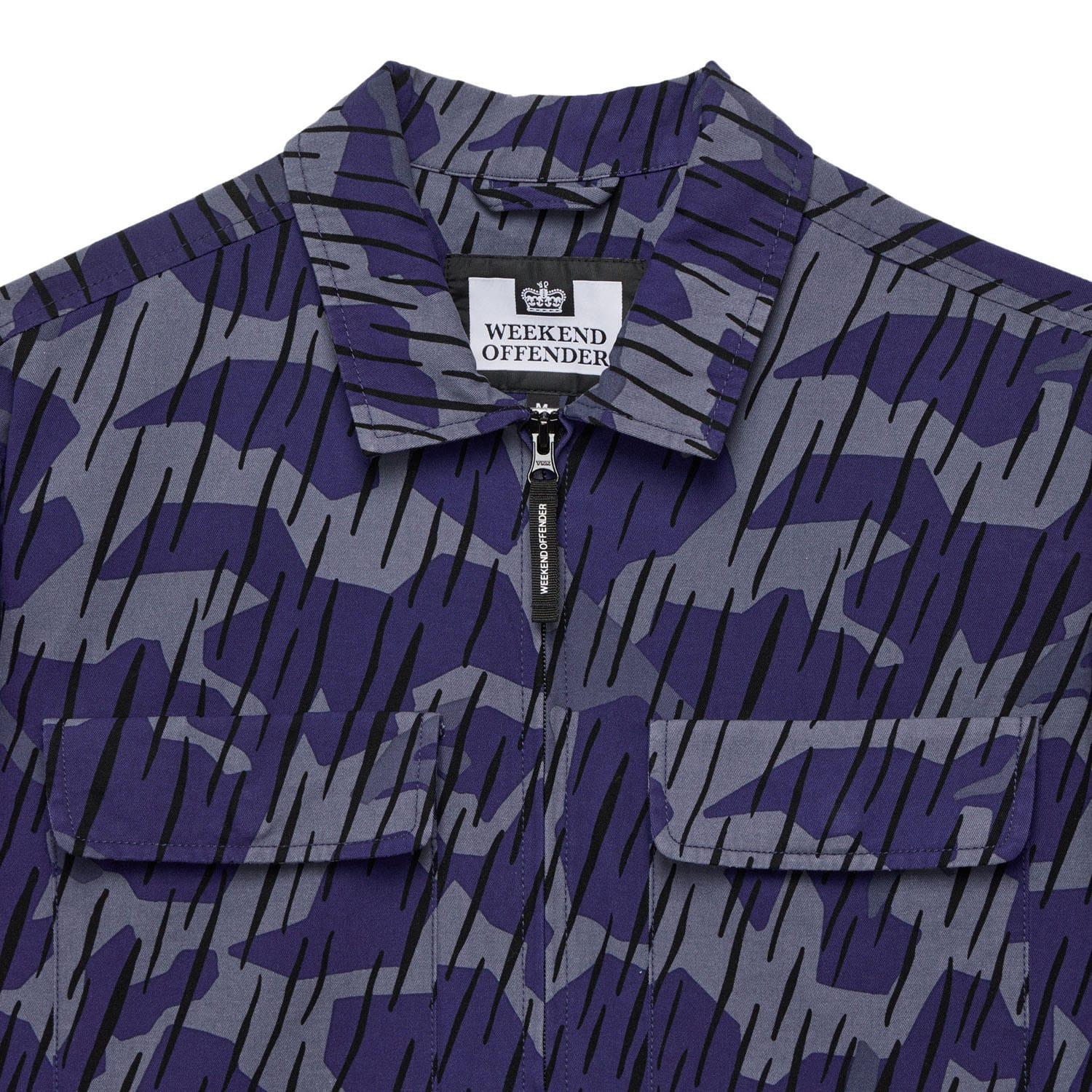 Navy - Side - Weekend Offender Mens Waya Camo Full Zip Overshirt