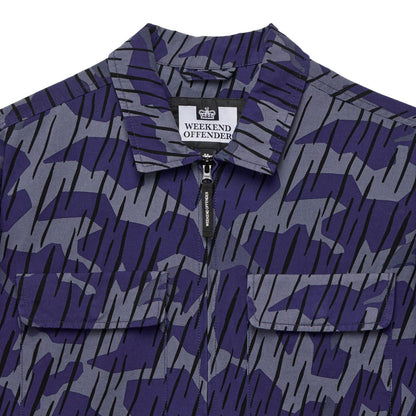 Navy - Side - Weekend Offender Mens Waya Camo Full Zip Overshirt