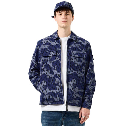 Navy - Pack Shot - Weekend Offender Mens Waya Camo Full Zip Overshirt