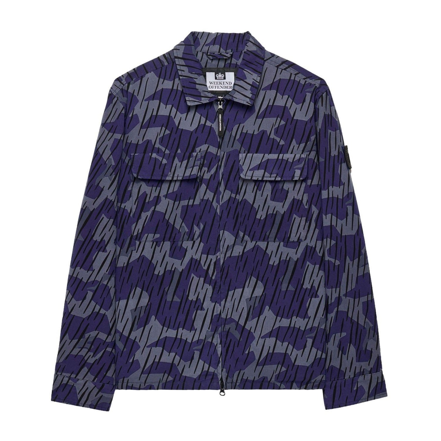 Navy - Front - Weekend Offender Mens Waya Camo Full Zip Overshirt