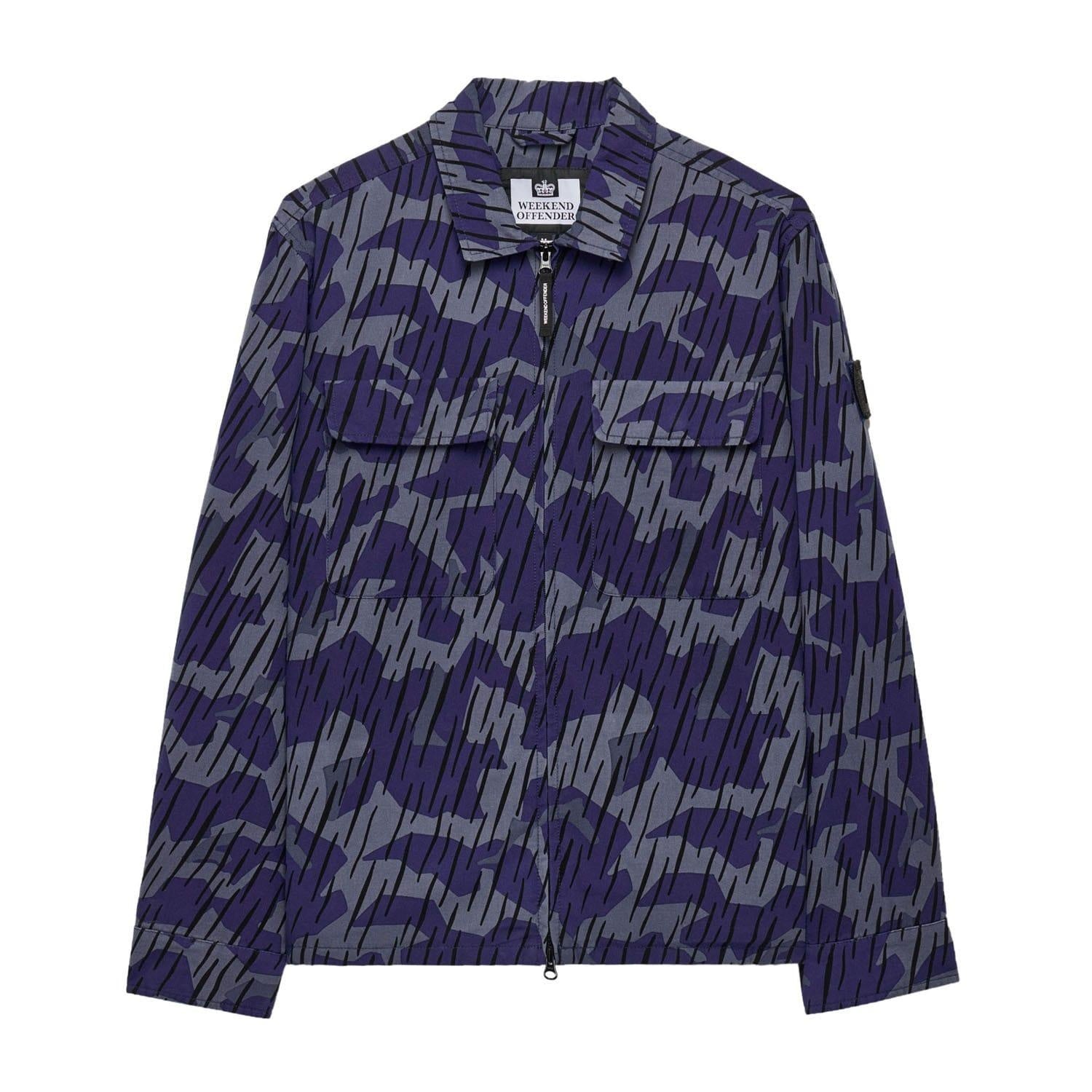 Navy - Front - Weekend Offender Mens Waya Camo Full Zip Overshirt