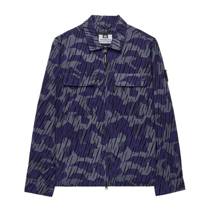Navy - Front - Weekend Offender Mens Waya Camo Full Zip Overshirt