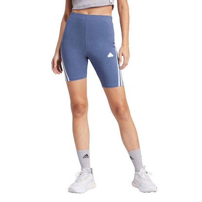 Blue - Close up - Adidas Womens-Ladies Future Icons 3 Stripes Biker Shorts