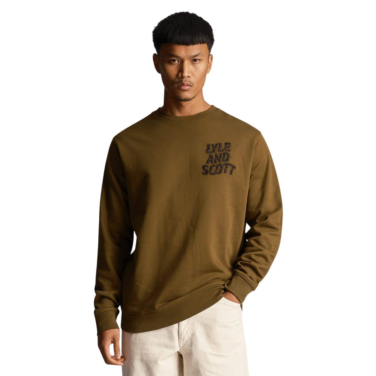 Olive - Lifestyle - Lyle & Scott Mens Ripple Logo Crew Neck Sweatshirt