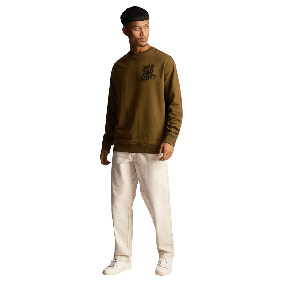 Olive - Pack Shot - Lyle & Scott Mens Ripple Logo Crew Neck Sweatshirt