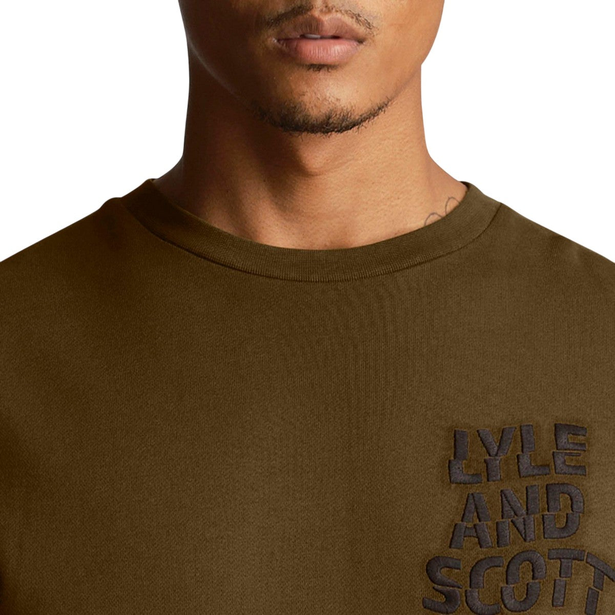 Olive - Side - Lyle & Scott Mens Ripple Logo Crew Neck Sweatshirt