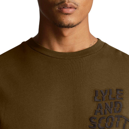 Olive - Side - Lyle & Scott Mens Ripple Logo Crew Neck Sweatshirt