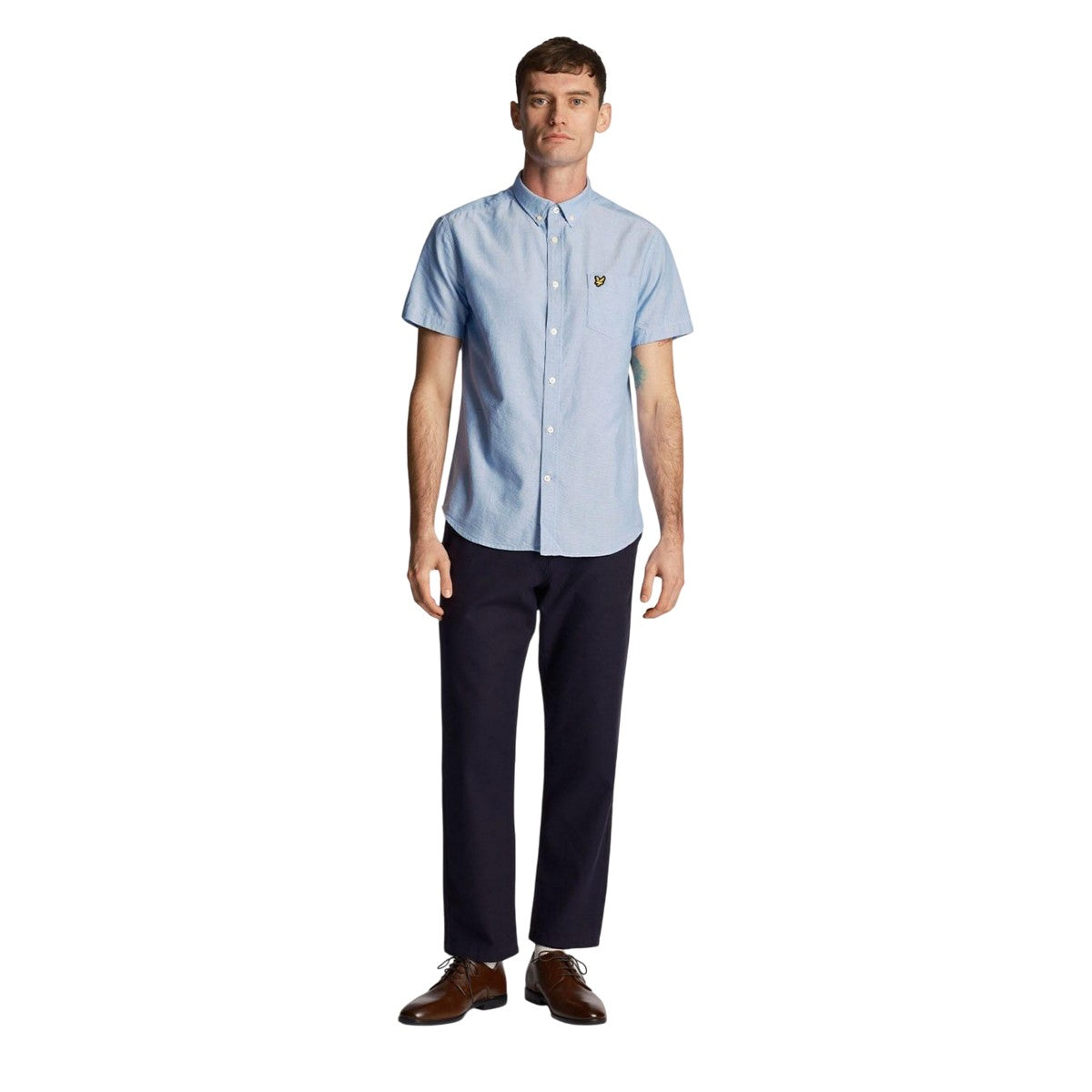 Blue - Pack Shot - Lyle & Scott Mens Oxford Short-Sleeved Shirt