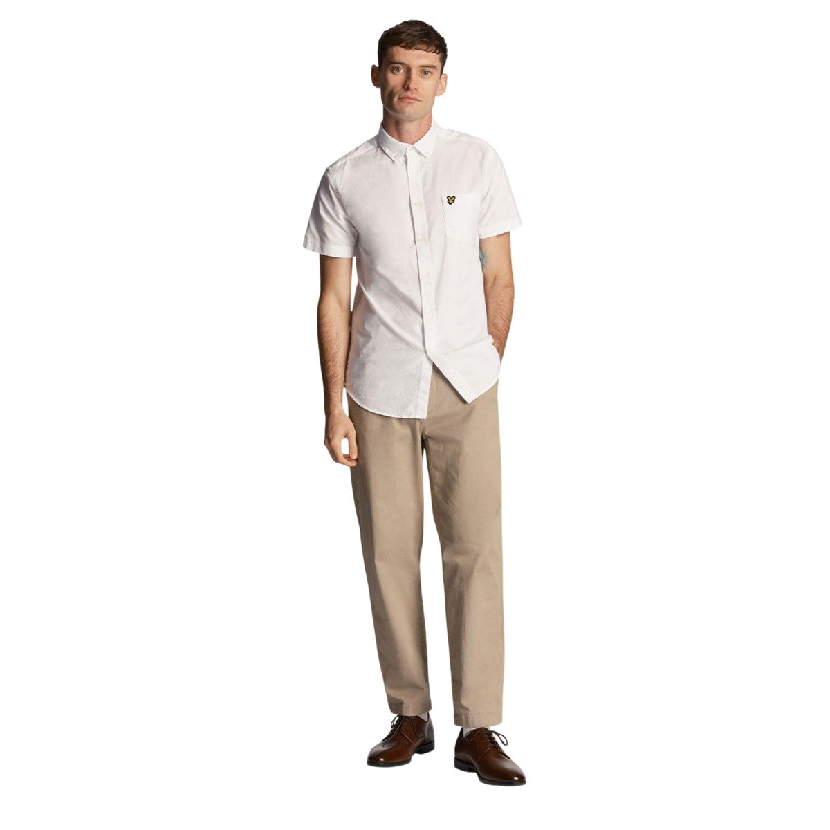 White - Pack Shot - Lyle & Scott Mens Oxford Short-Sleeved Shirt
