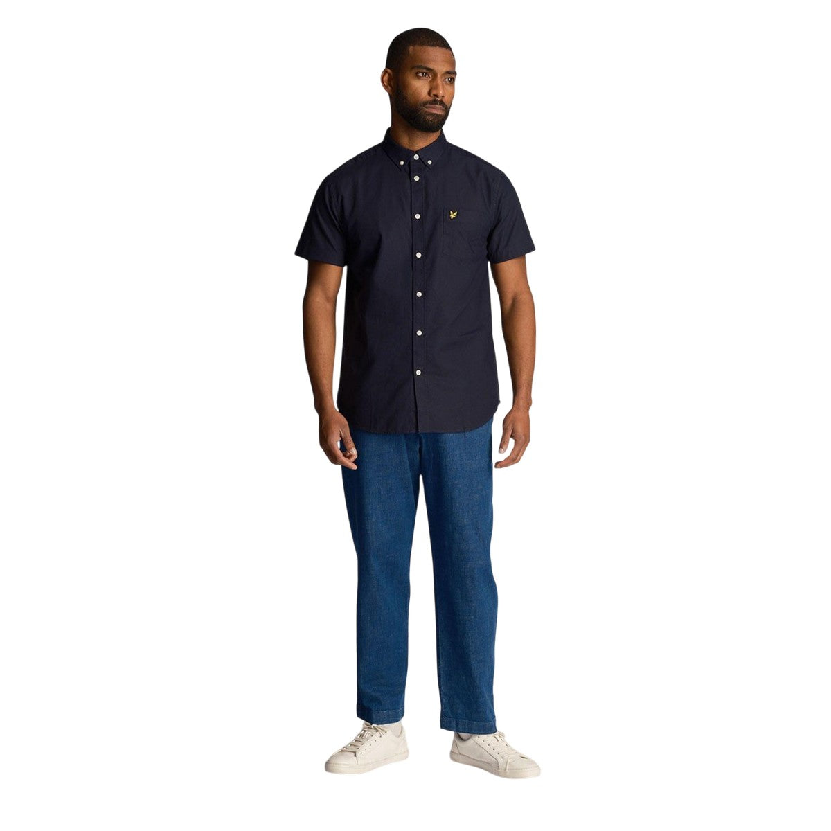 Navy - Pack Shot - Lyle & Scott Mens Oxford Short-Sleeved Shirt