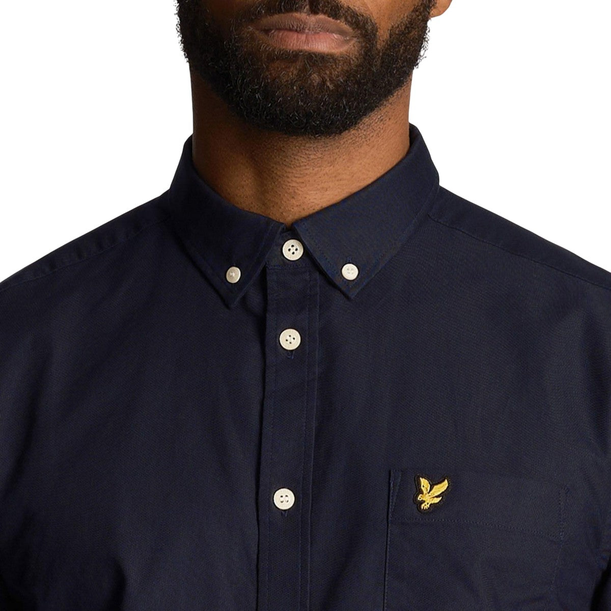 Navy - Side - Lyle & Scott Mens Oxford Short-Sleeved Shirt