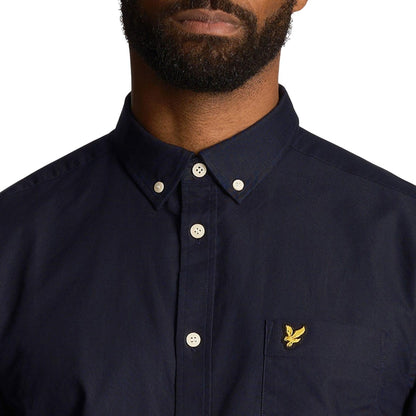 Navy - Side - Lyle & Scott Mens Oxford Short-Sleeved Shirt