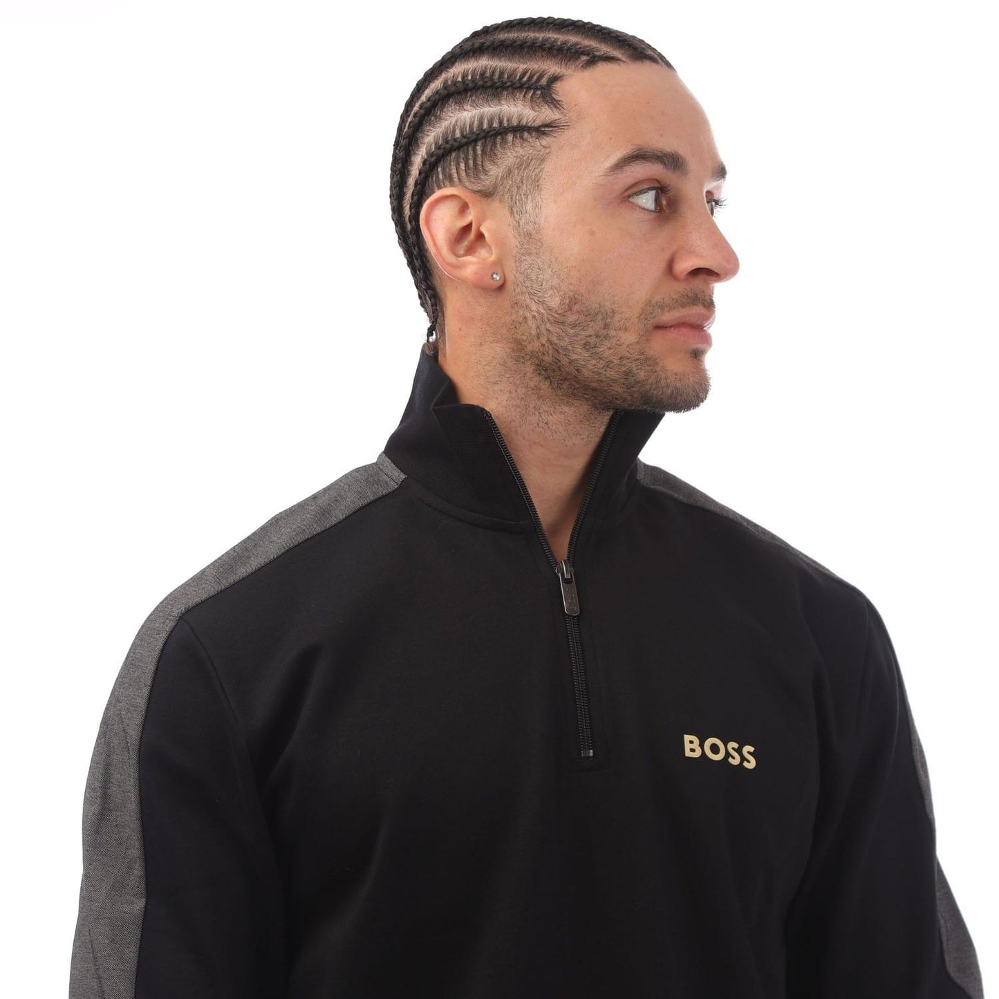 Black - Side - Boss Mens Quarter Zip Track Jacket