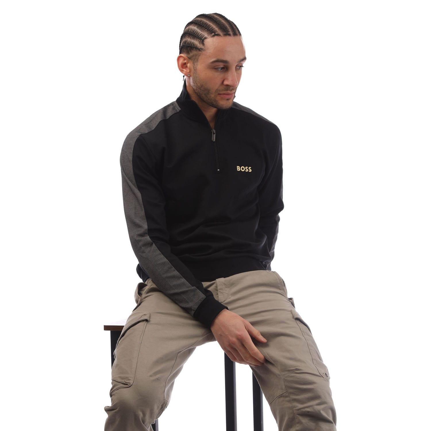 Black - Lifestyle - Boss Mens Quarter Zip Track Jacket