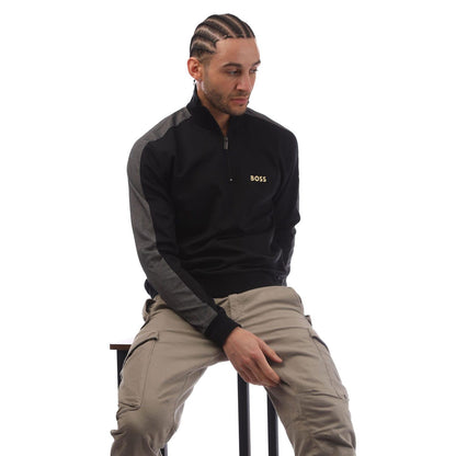 Black - Lifestyle - Boss Mens Quarter Zip Track Jacket