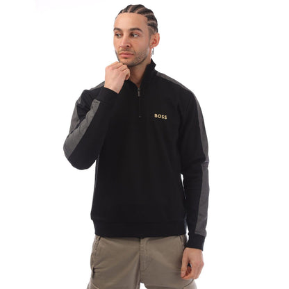 Black - Front - Boss Mens Quarter Zip Track Jacket