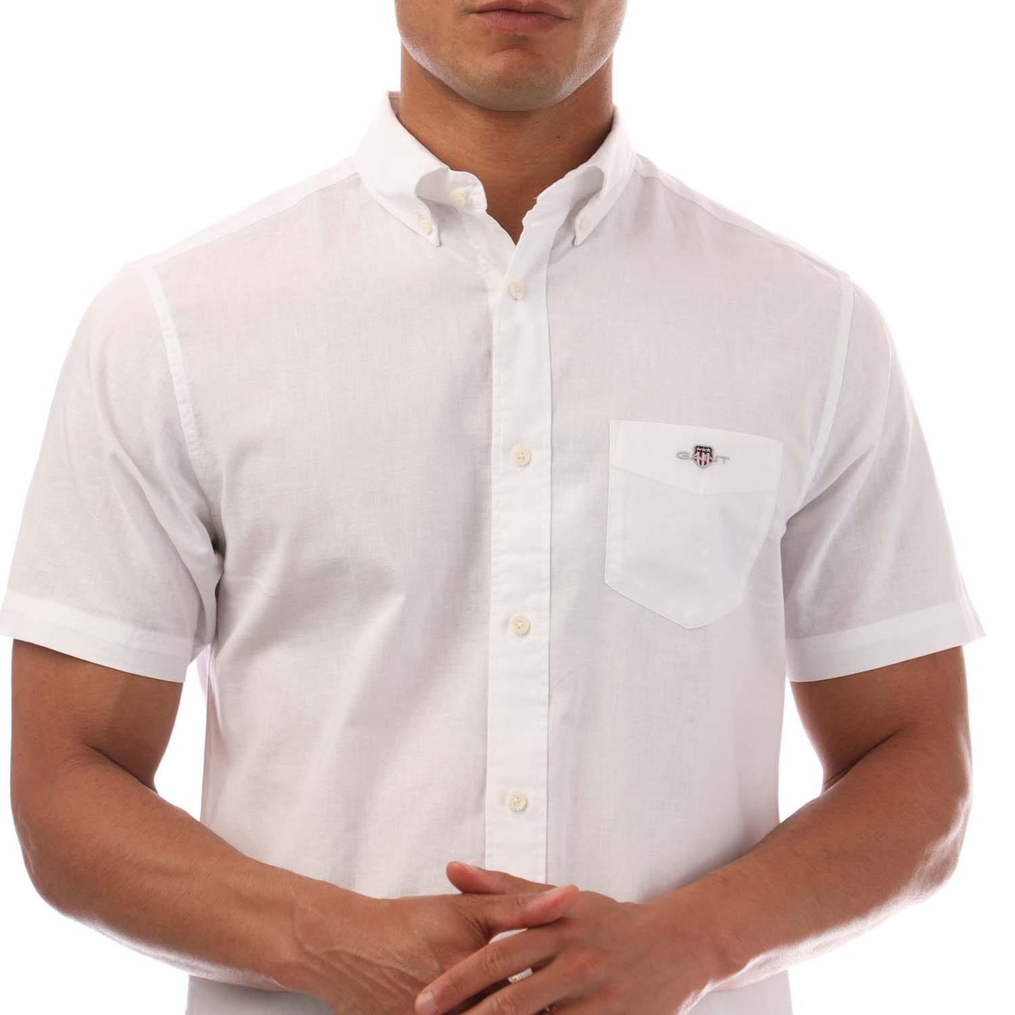 White - Side - Gant Mens Linen Regular Short-Sleeved Shirt