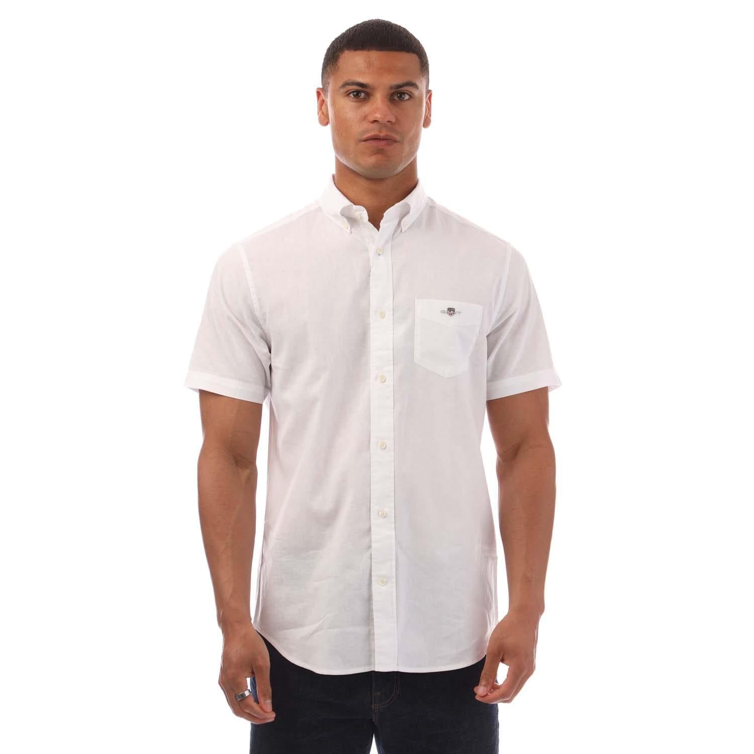 White - Front - Gant Mens Linen Regular Short-Sleeved Shirt