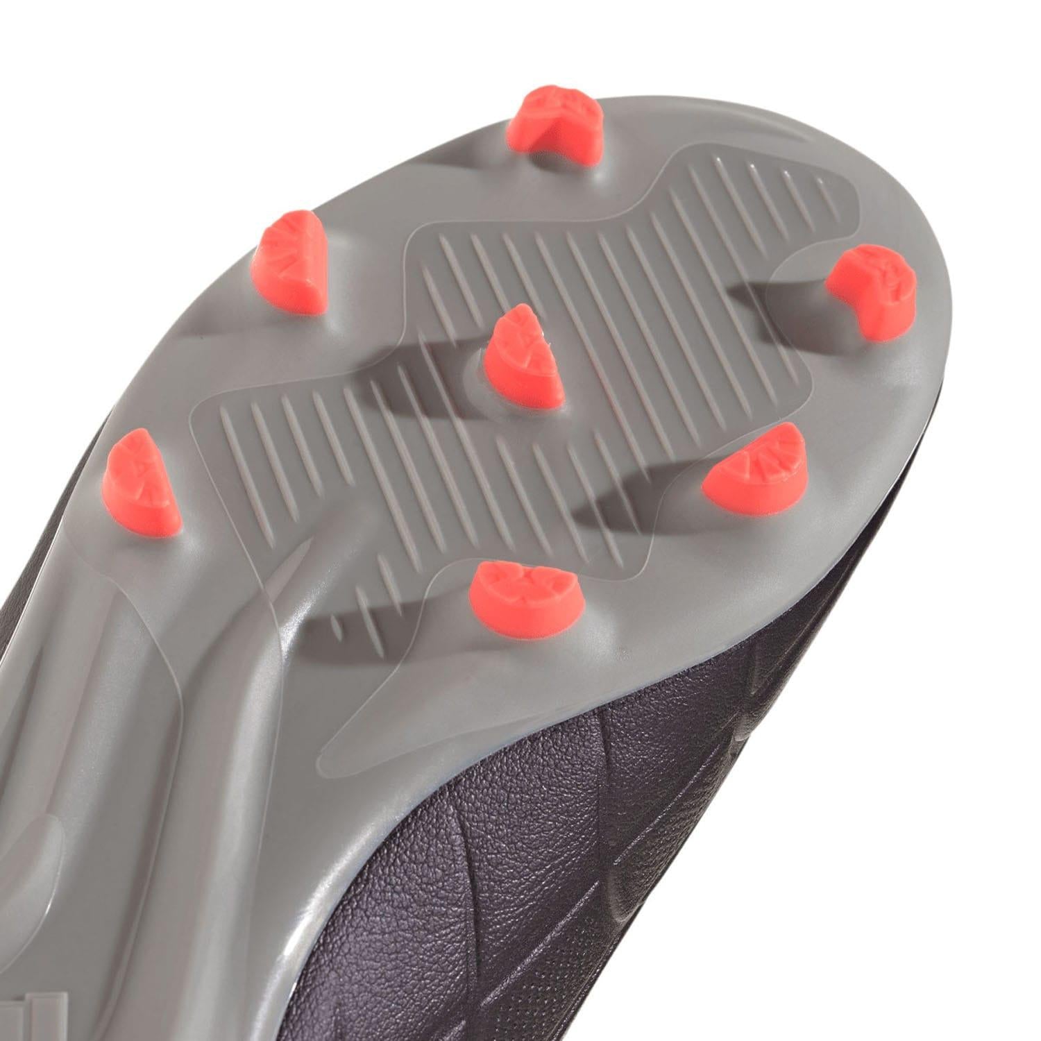 Aurora Black-Platinum Metallic-Turbo - Close up - Adidas Childrens-Kids Copa Pure 2 League Synthetic Leather Firm Ground Football Boots