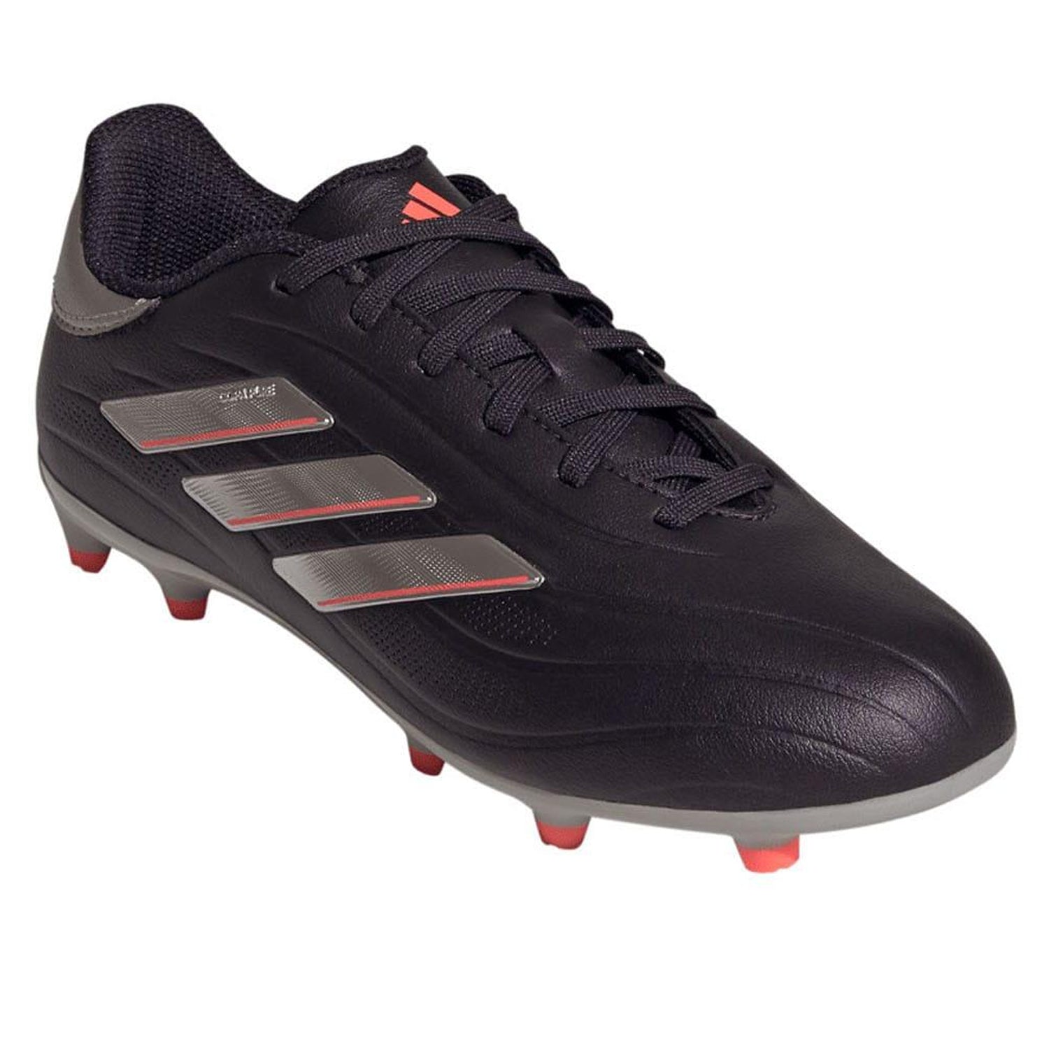 Aurora Black-Platinum Metallic-Turbo - Front - Adidas Childrens-Kids Copa Pure 2 League Synthetic Leather Firm Ground Football Boots