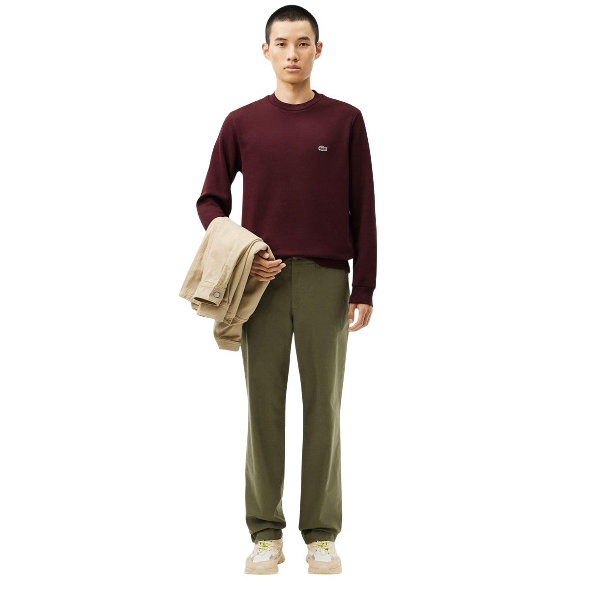 Maroon Red - Pack Shot - Lacoste Mens Fleece Crew Neck Sweatshirt